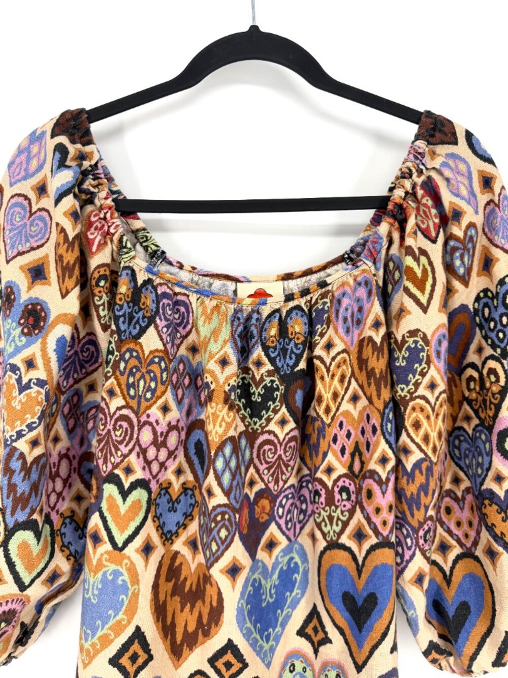 FARM Rio Ikat Heart 100% Linen Puff Sleeve Mini Dress Size L - Picture 3 of 9